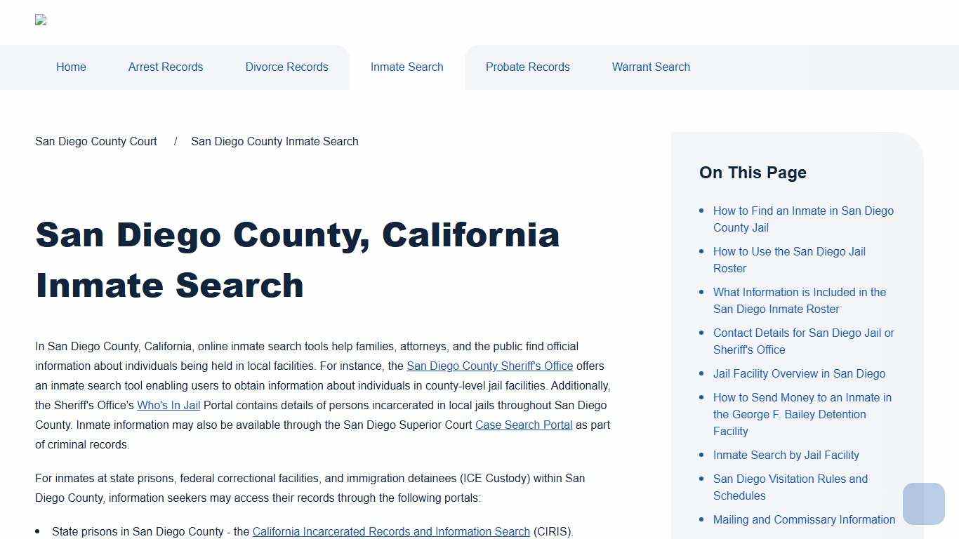 San Diego County Inmate Search San Diego County Court